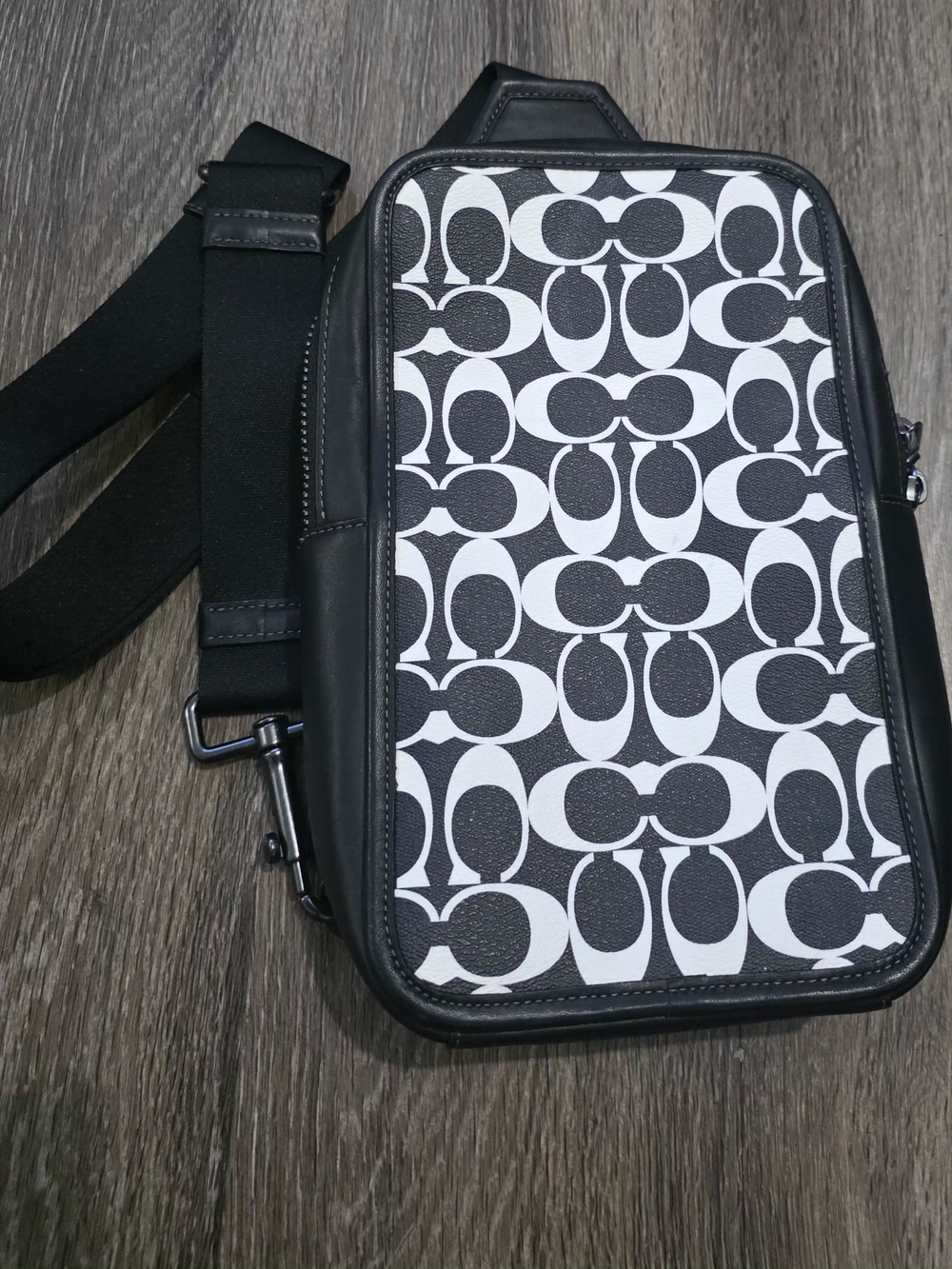 Black and White Signature Pattern Crossbody Sling Bag